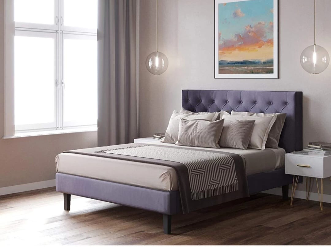 Upholstered Double Bed with Mattress